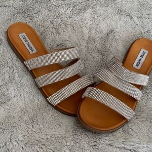 Steve Madden Women's Rhinestone Strap Sandals - Silver and Tan